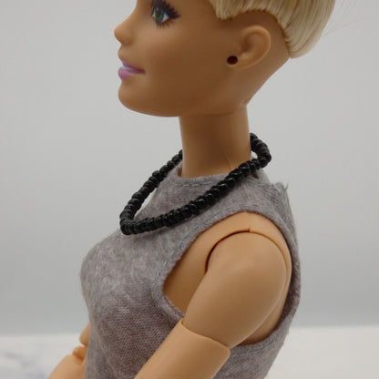 Barbie Doll Size Beaded Black Necklace Choker Stretch fits 11.5 Inch Handmade