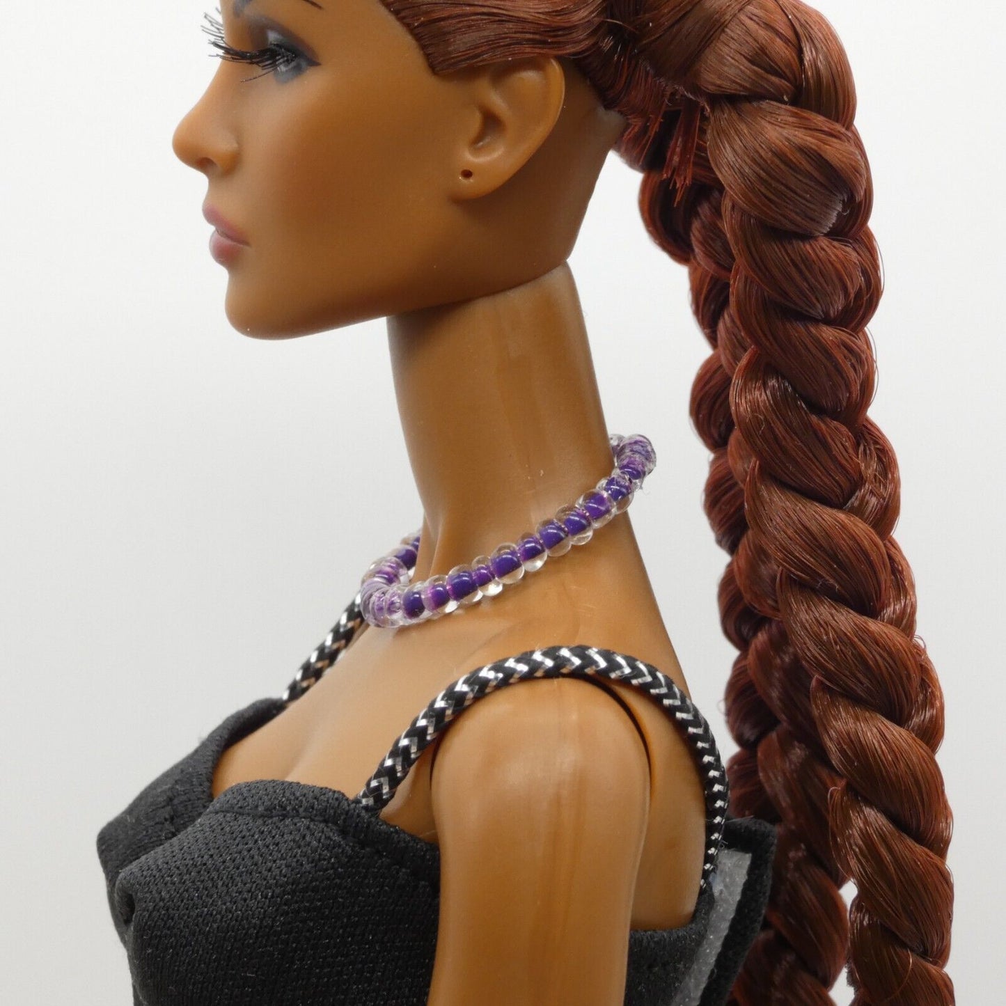 Necklace for Barbie Integrity Toys Doll Size Beaded Purple Clear Choker Handmade