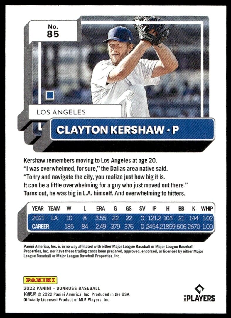 2022 Donruss #85 Clayton Kershaw Near Mint