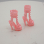 Barbie Doll Fit Shoes Pink High Heels Sandals Ankle Strap Open Toe Ribbons