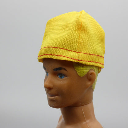 Doll Size Hat Headpiece Yellow Stocking Dome Cap Red Stitching Fits Ken Barbie