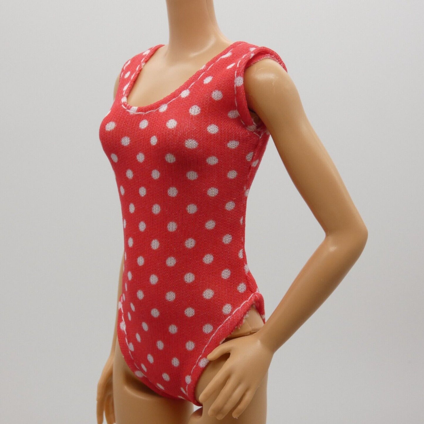 Barbie Doll Size Swimsuit Red White Polka Dot One Piece Bathing Suit Clone