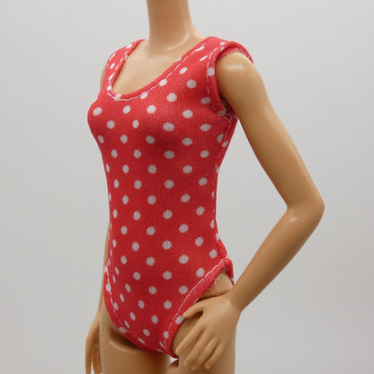 Barbie Doll Size Swimsuit Red White Polka Dot One Piece Bathing Suit Clone