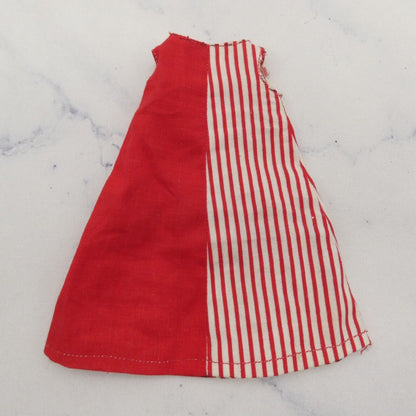 Barbie Doll Size Dress Red White Stripe A-Line Pockets Sleeveless Homemade