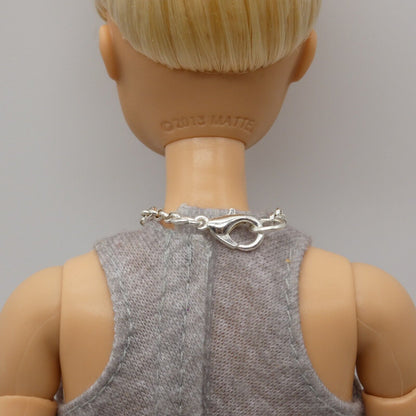 Barbie Doll Size Necklace Rhinestone Globe Pendant Silver Chain Handmade