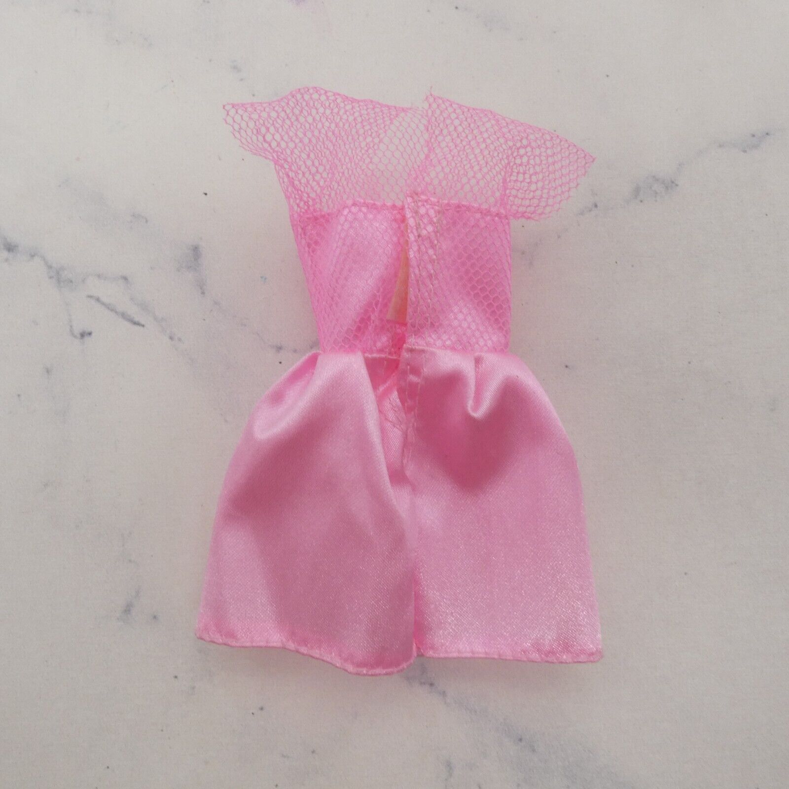 Barbie Doll Size Mini Dress Pink Satiny Sleeveless Tulle Shoulders Rose Ribbon