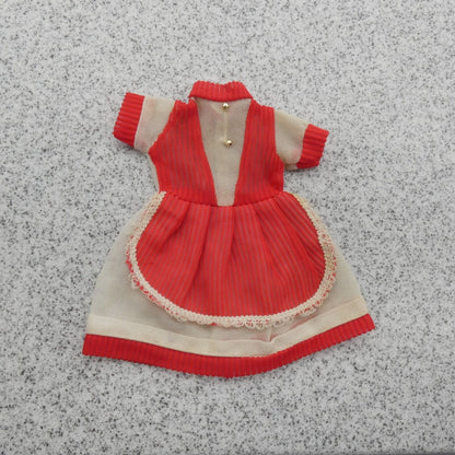 Barbie Doll Size Fashion Dress White Sheer Tulle Red Apron Lace Trim