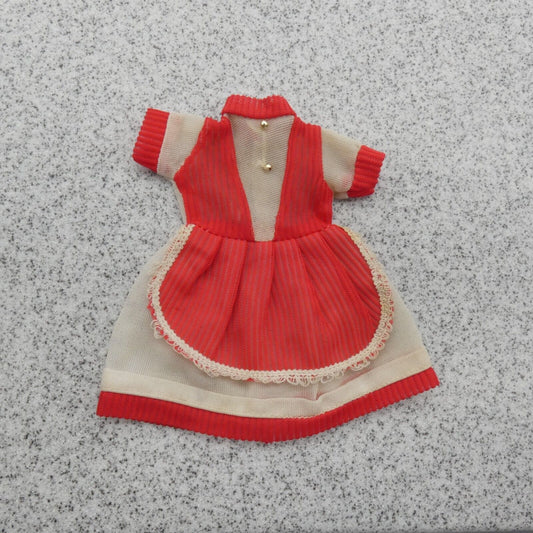 Barbie Doll Size Fashion Dress White Sheer Tulle Red Apron Lace Trim