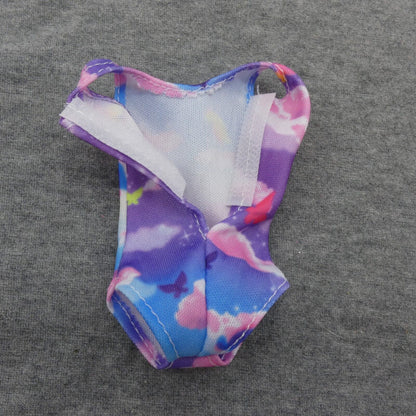 Barbie Doll Size Swimsuit One Piece Blue Pink Clouds Fits Standard Curvy Tall