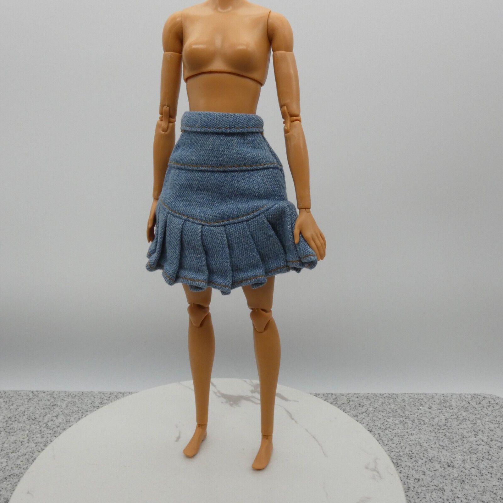 Barbie Doll Size Skirt Blue Jean Denim Like Pleated High Waist Fits Fashionistas