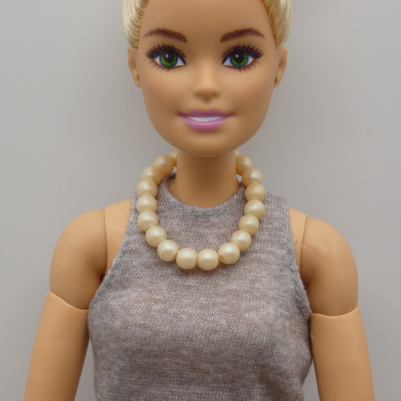 Barbie Doll Size Faux Pearl Necklace Off White Beads Stretch Handmade OOAK