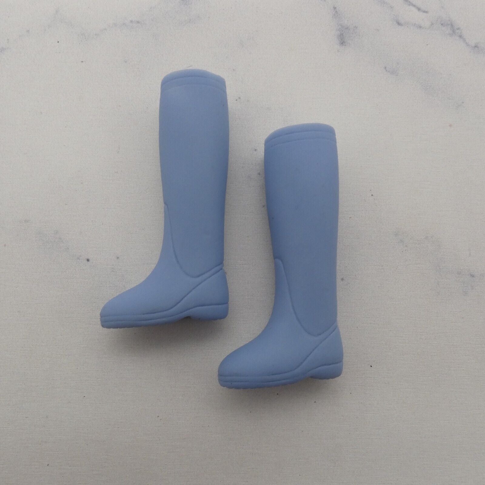 Barbie Doll Size Shoes Shin High Tall Boots Vinyl Blue Flat Feet Rain Boots