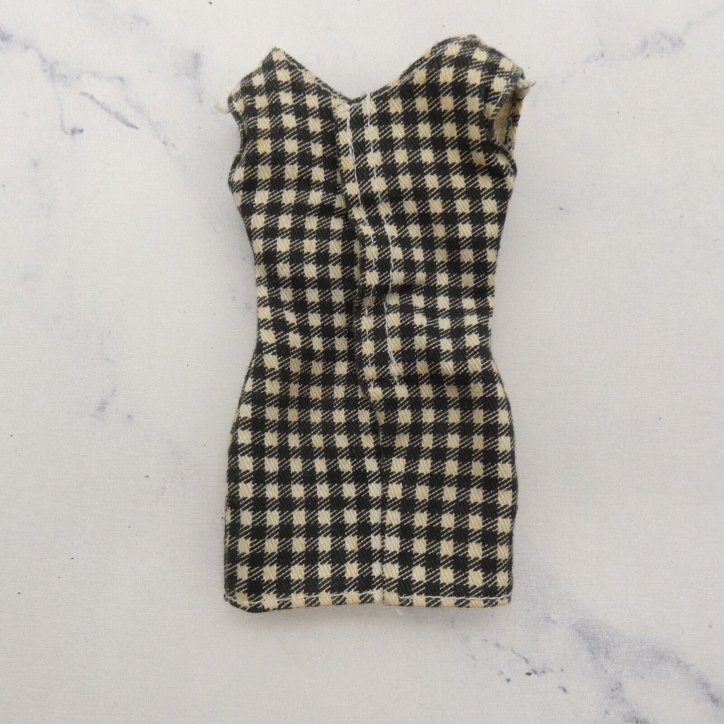 Barbie Doll Dress Black Off-White Gingham Checkered Tweed Like Genuine Mattel