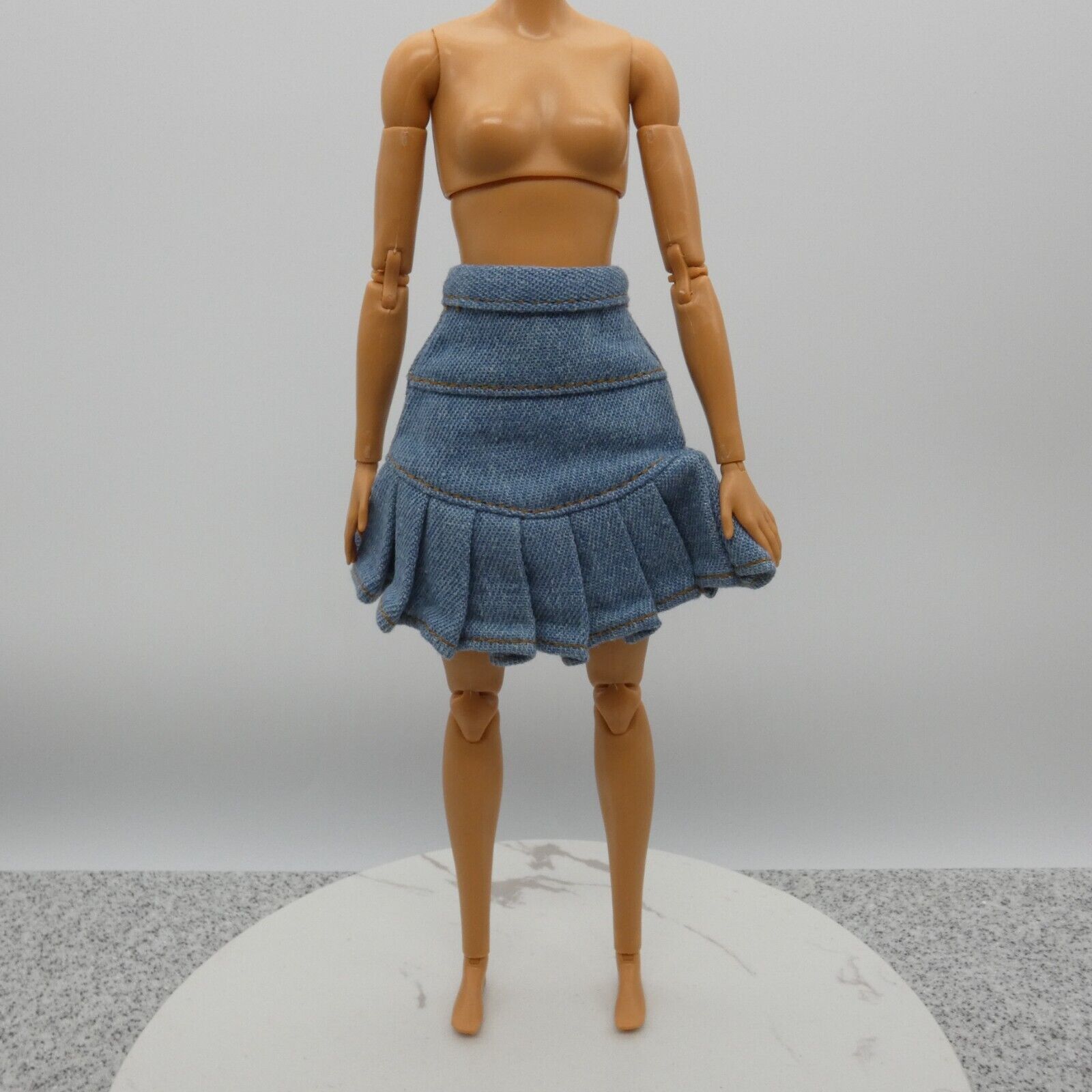 Barbie Doll Size Skirt Blue Jean Denim Like Pleated High Waist Fits Fashionistas