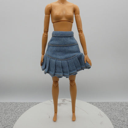 Barbie Doll Size Skirt Blue Jean Denim Like Pleated High Waist Fits Fashionistas