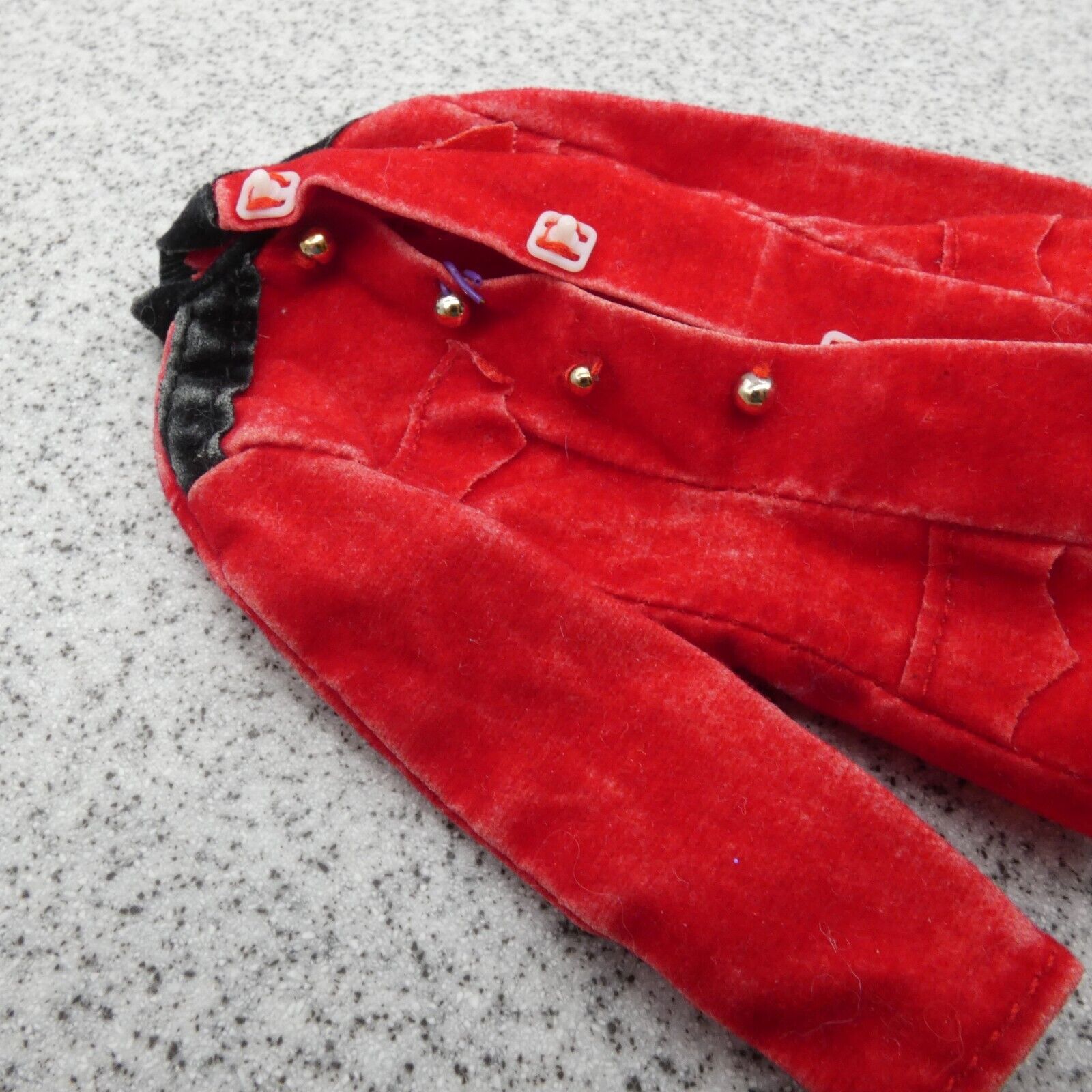 Barbie Doll Size Coat Jacket Red Long Sleeve Felt Crushed Velvet Like Distressed