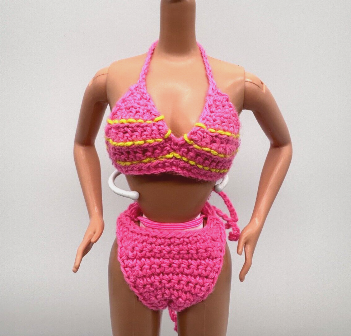 Barbie Butterfly Art Doll Bikini Two Piece Pink Crochet Halter 1998 Mattel 20359