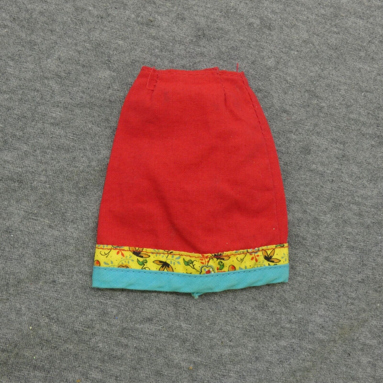 Barbie Doll Size Skirt Red Yellow Floral Blue Trim