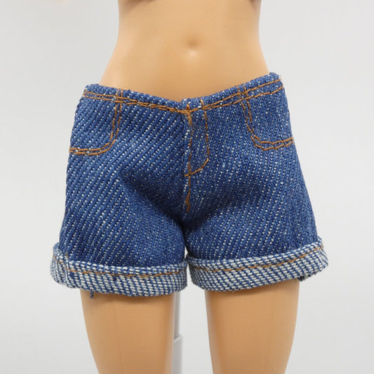 Barbie Doll Size Shorts Blue Jeans Denim Like Rolled Cuff Fits Fashionistas