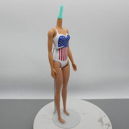 Barbie Doll Body Only Medium Light Skin USA Flag Molded Suit Beach 2021 HDK51