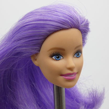 Barbie Color Reveal Tie Dye Doll Head Millie Face Light Skin Purple Hair HCD29