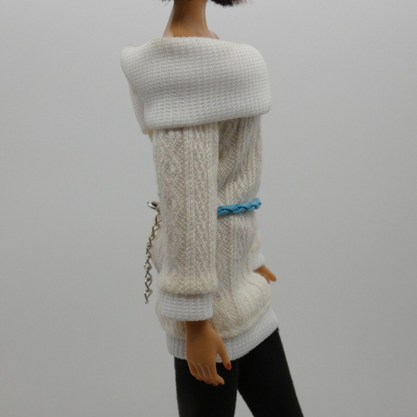 Barbie Doll Size Belt Light Blue Braided Leather Adjustable Fits Model Muse