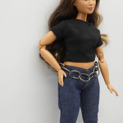 Barbie Curvy Doll Size Gun Metal Chain Belt Black Silver Chunky Handmade