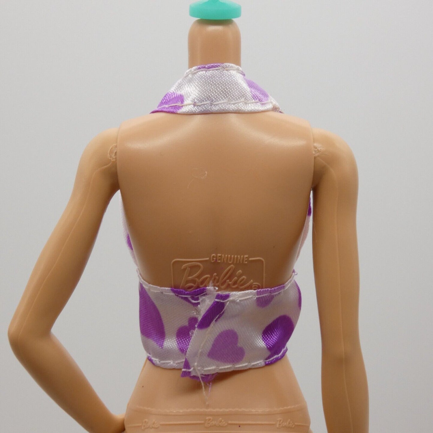 Barbie Doll Size Halter Top White Purple Hearts Crop Midriff Bikini Top Clone