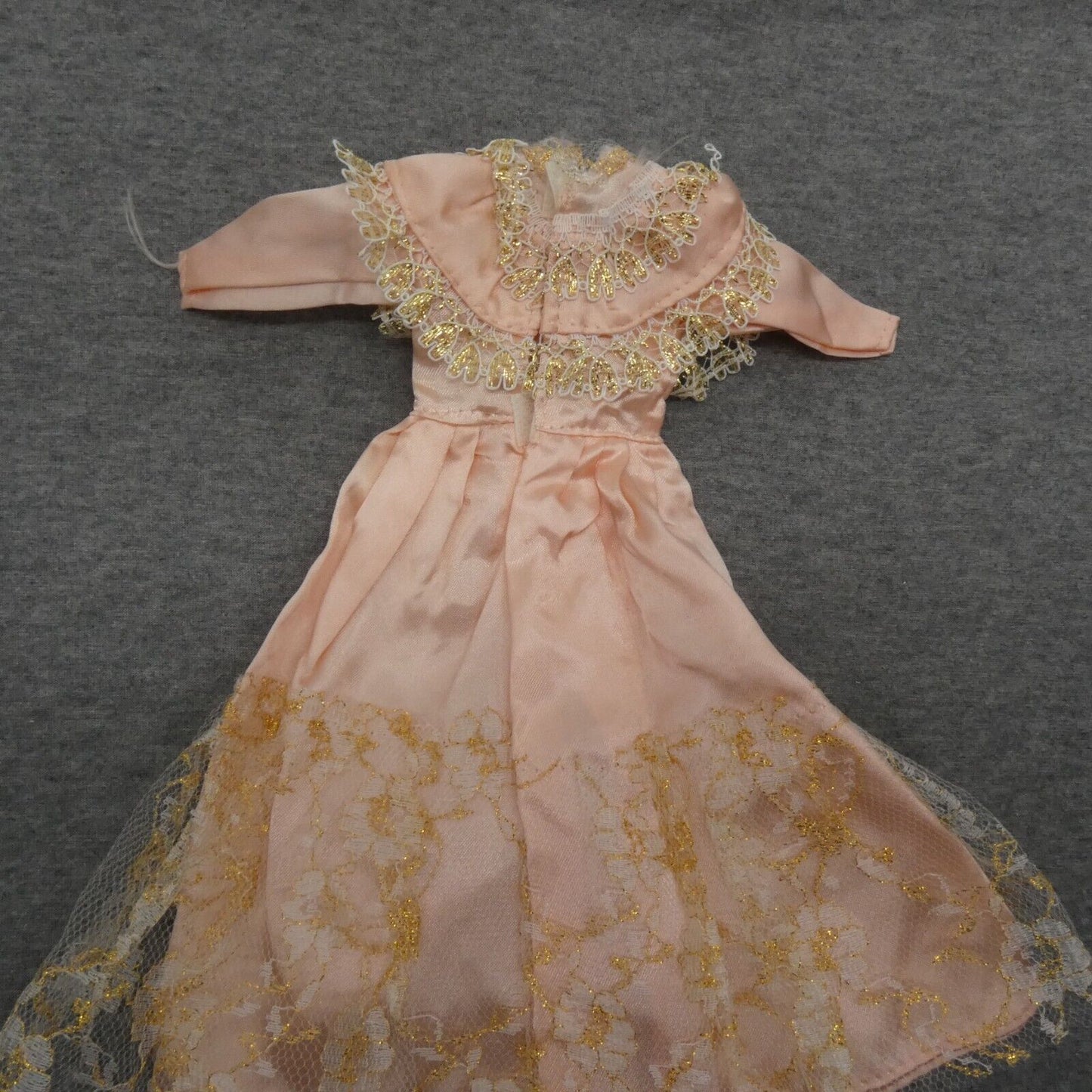 Barbie Doll Size Fashion Dress Pink Peach Satin Gold Accent Tulle 80s Clone