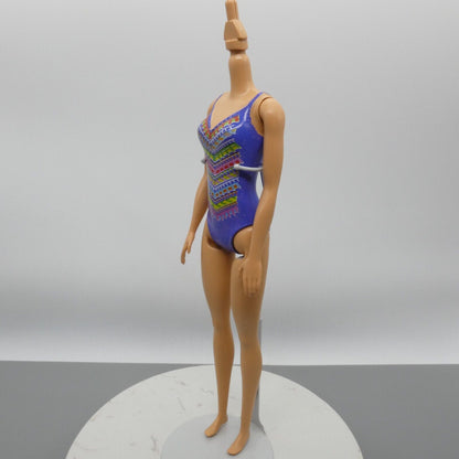 Barbie Beach Doll Body Only Medium Light Skin Purple Molded Suit 2018 FJD97