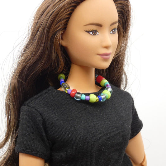 Barbie Doll Size Necklace Choker Rainbow Beads Handmade For 11.5 Inch Dolls