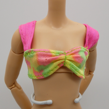 Barbie Doll Swimsuit Bathing Suit Bikini Top Only Multicolor Pink Straps Suntan