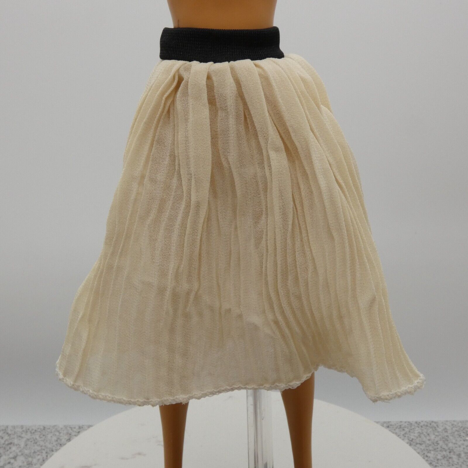 Barbie Doll Size Off White Pleated Skirt Black Waist Band Bellow The Knee