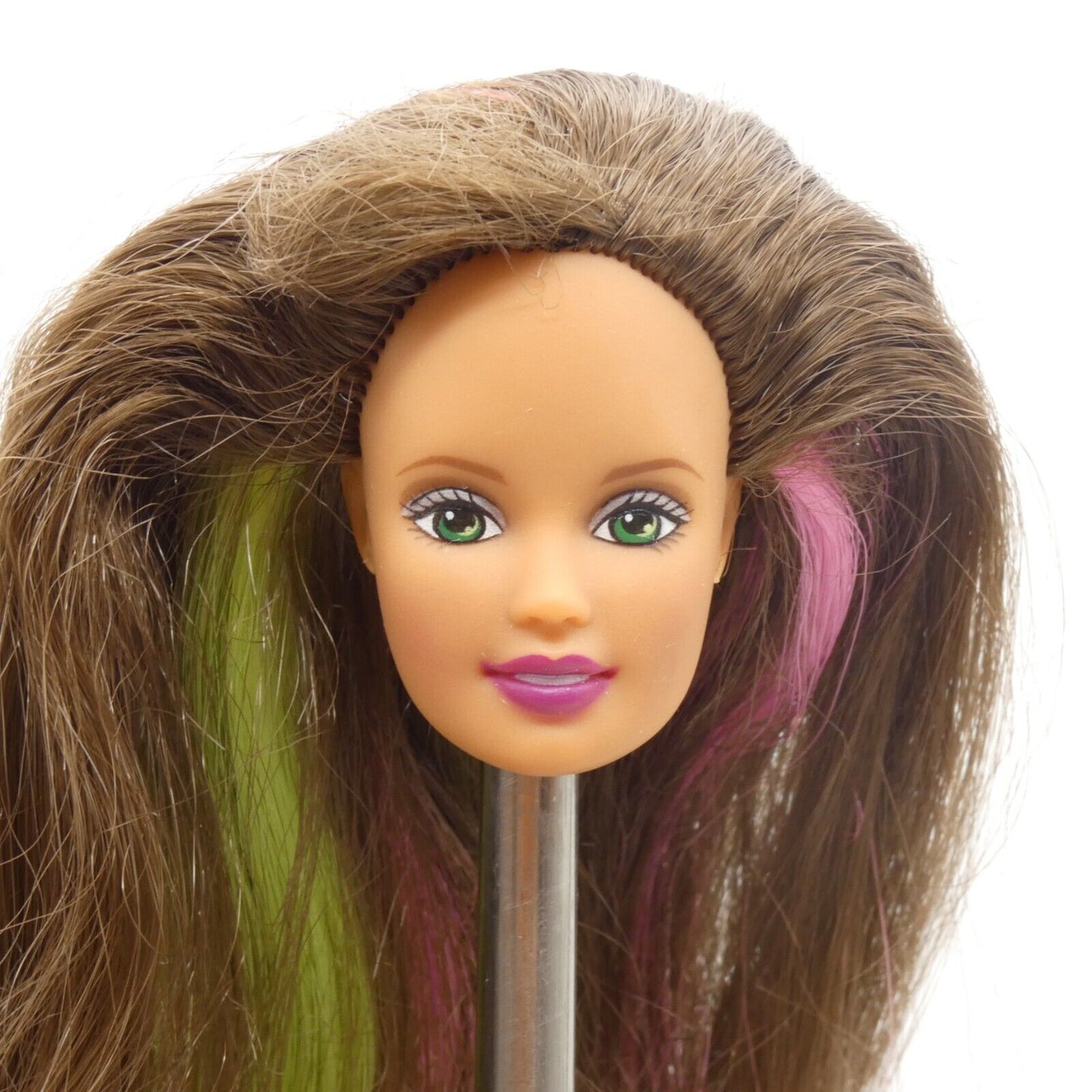 Barbie Happenin Hair Teresa Doll Head Brown Green Pink Hair 1999 Mattel 22884