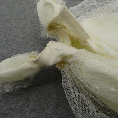 Barbie Doll Size Fashion Dress White Wedding Gown Faux Pearls Tulle Puffy Sleeve