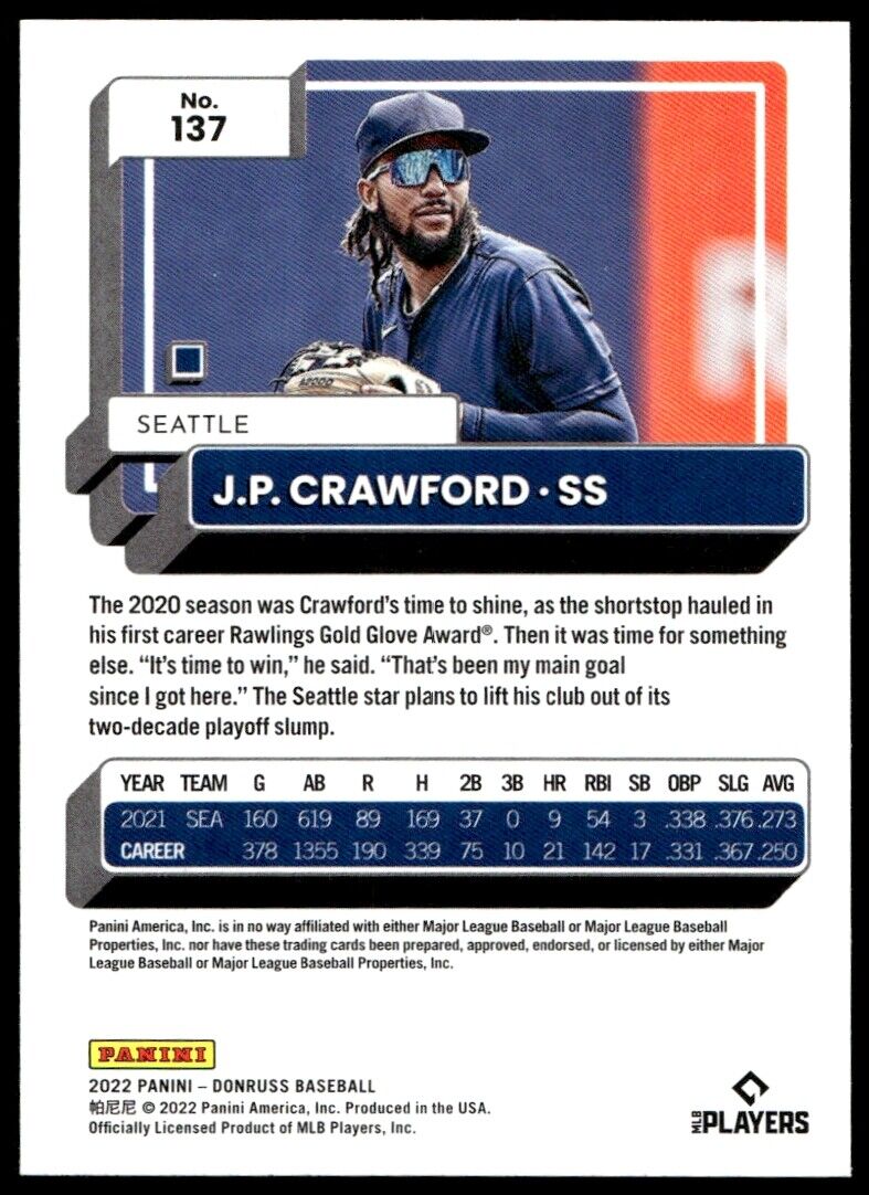 2022 Donruss #137 J.P. Crawford Near Mint