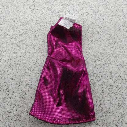 Barbie Doll Size Dress Pink Metallic Magenta One Shoulder Silver Strap Clone