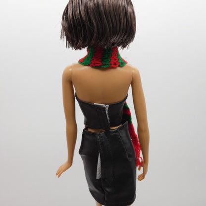 Scarf For Integrity Toys Barbie Size Doll Red Green Stripe Fringe Knitted FR