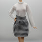 Barbie Doll Size Black White Houndstooth Dress Long Sleeve Fits Model Muse MTM