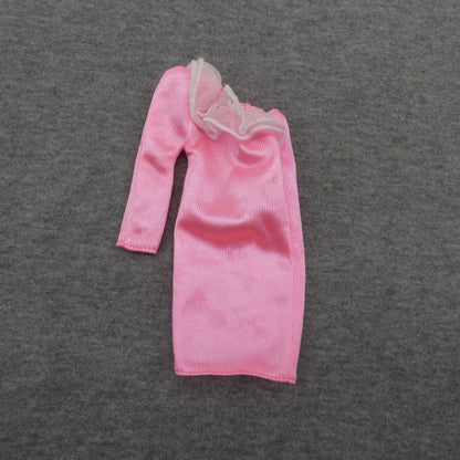 Barbie Doll Fashion Dress Pink One Shoulder Long Sleeve Satin Genuine Mattel