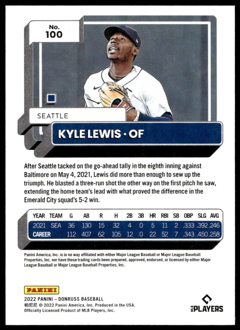 2022 Donruss #100 Kyle Lewis Near Mint