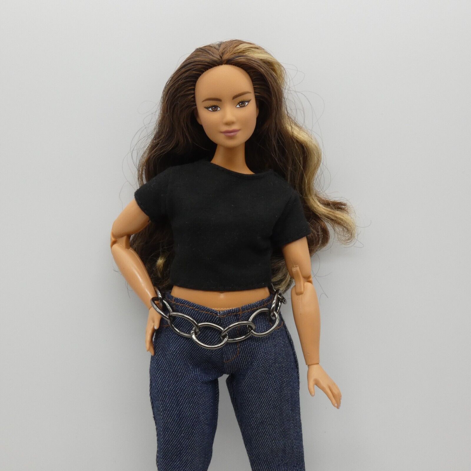 Barbie Curvy Doll Size Gun Metal Chain Belt Black Silver Chunky Handmade