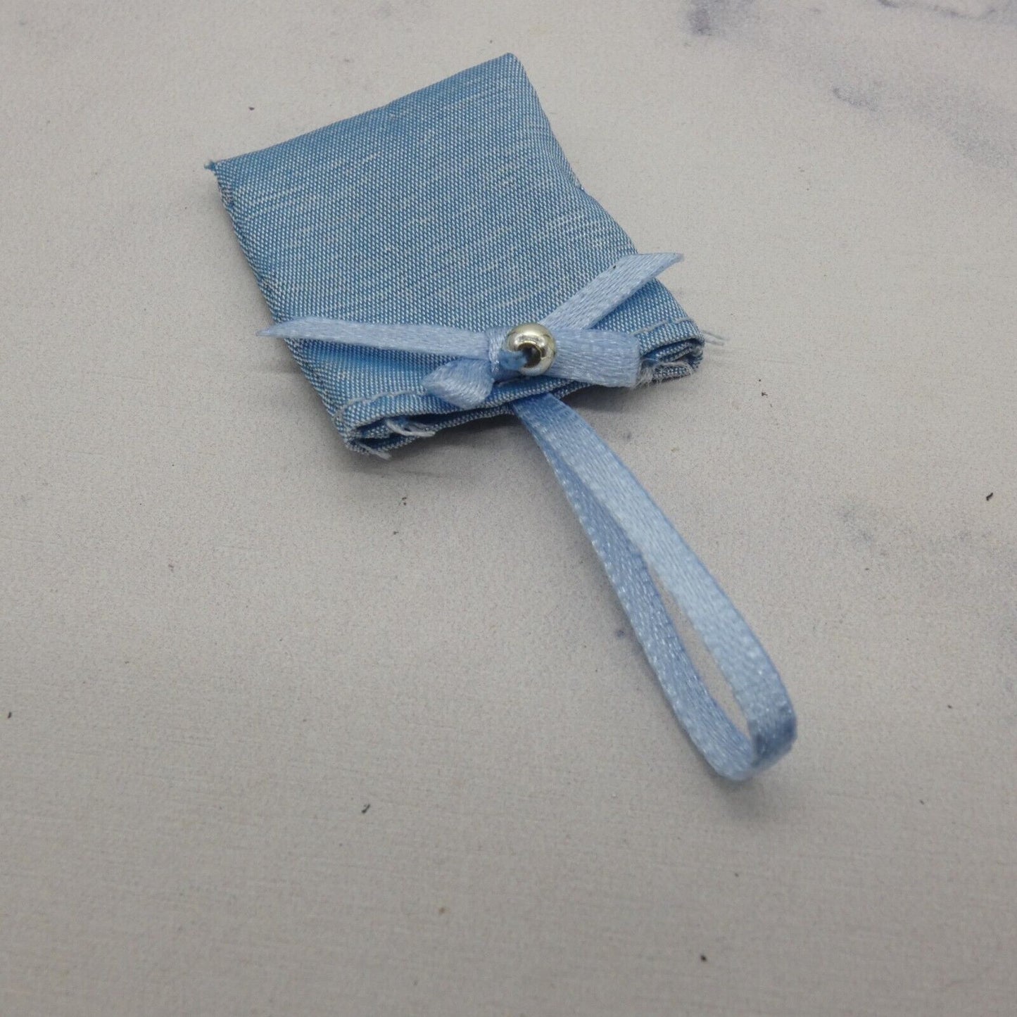 Barbie Doll Size Purse Baby Blue Satin Like Fabric Handbag Ribbon Strap