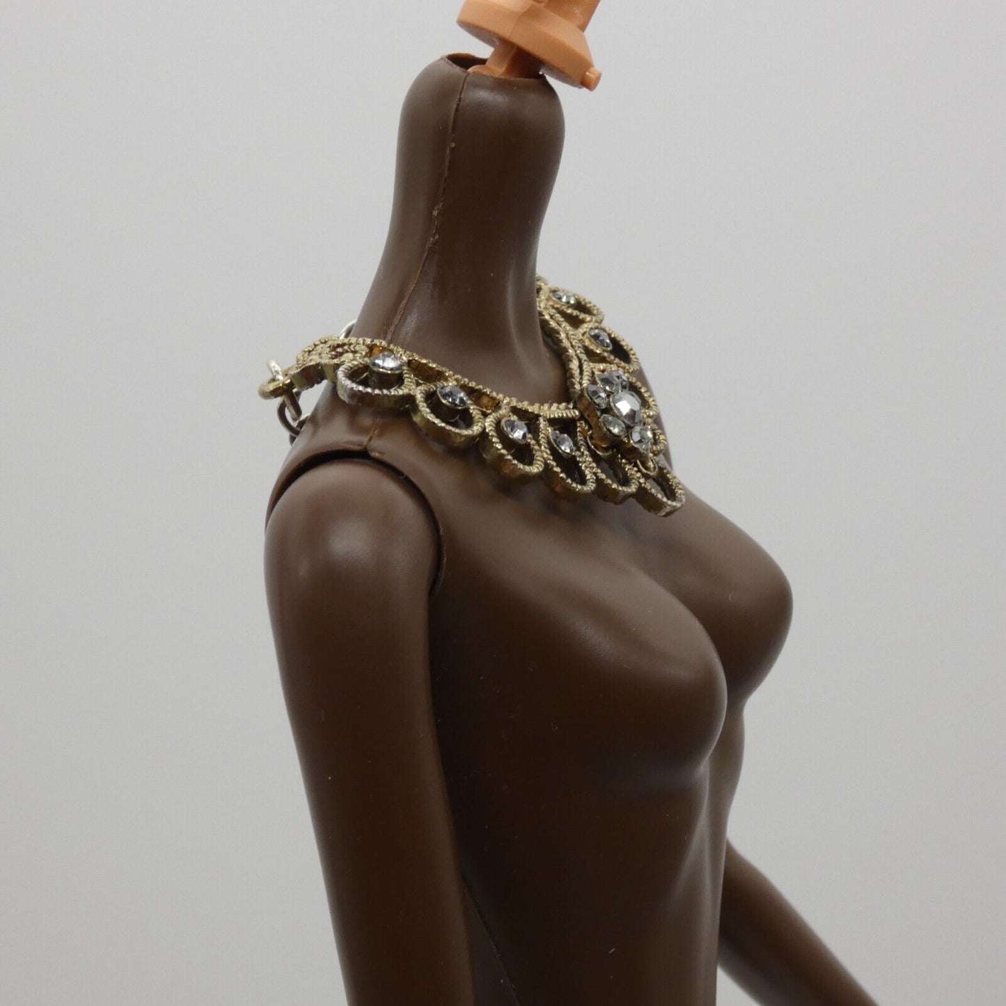 Barbie Doll Size Necklace Collar Brass Rhinestones Statement Fashion Handmade