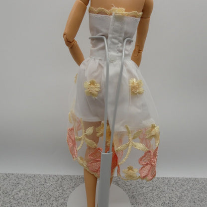 Barbie Doll Size Dress White Layer Tulle Strapless Sleeveless Sweetheart Bodice