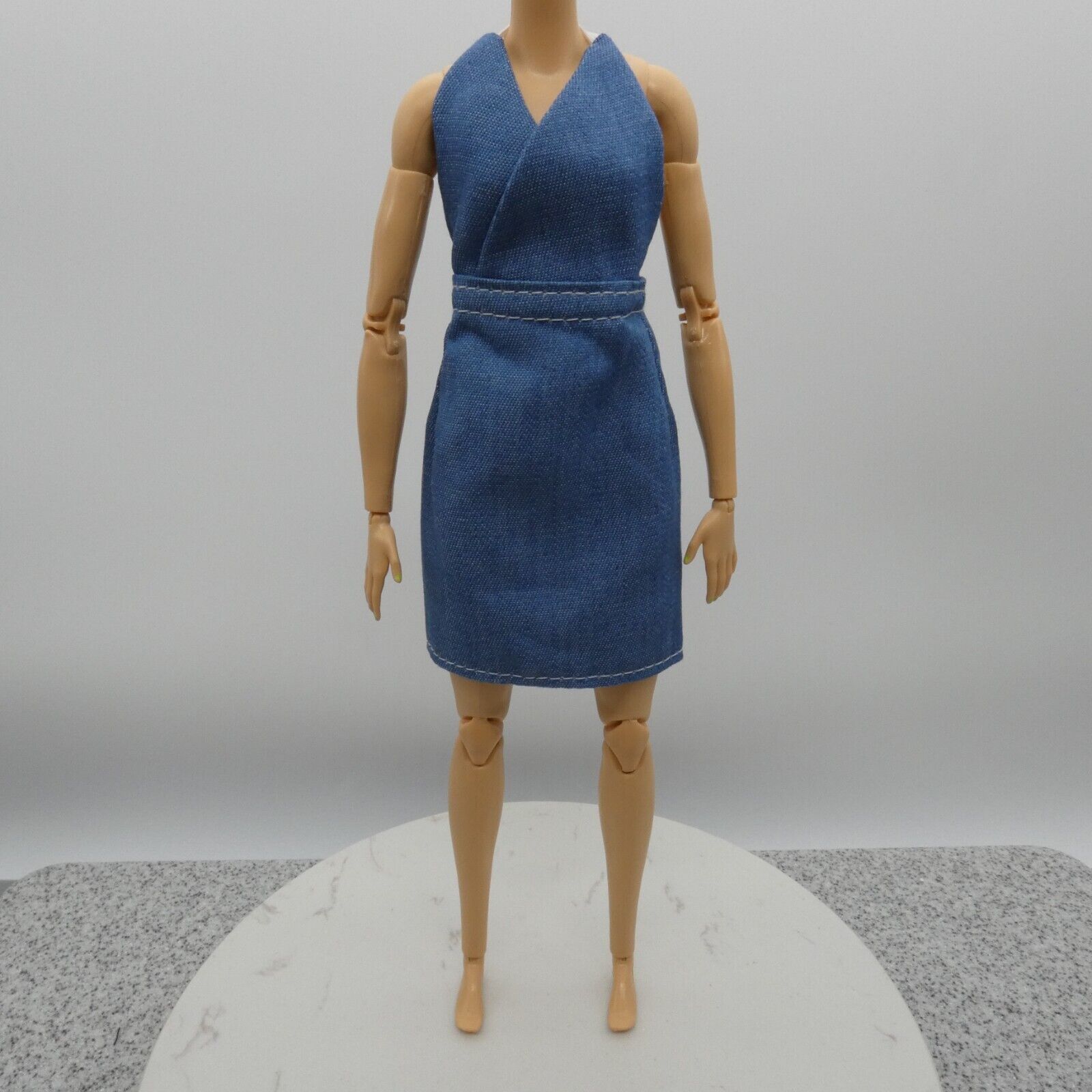 Barbie Doll Size Dress Blue Jean Denim Like Halter Fits Standard or Curvy Bodies