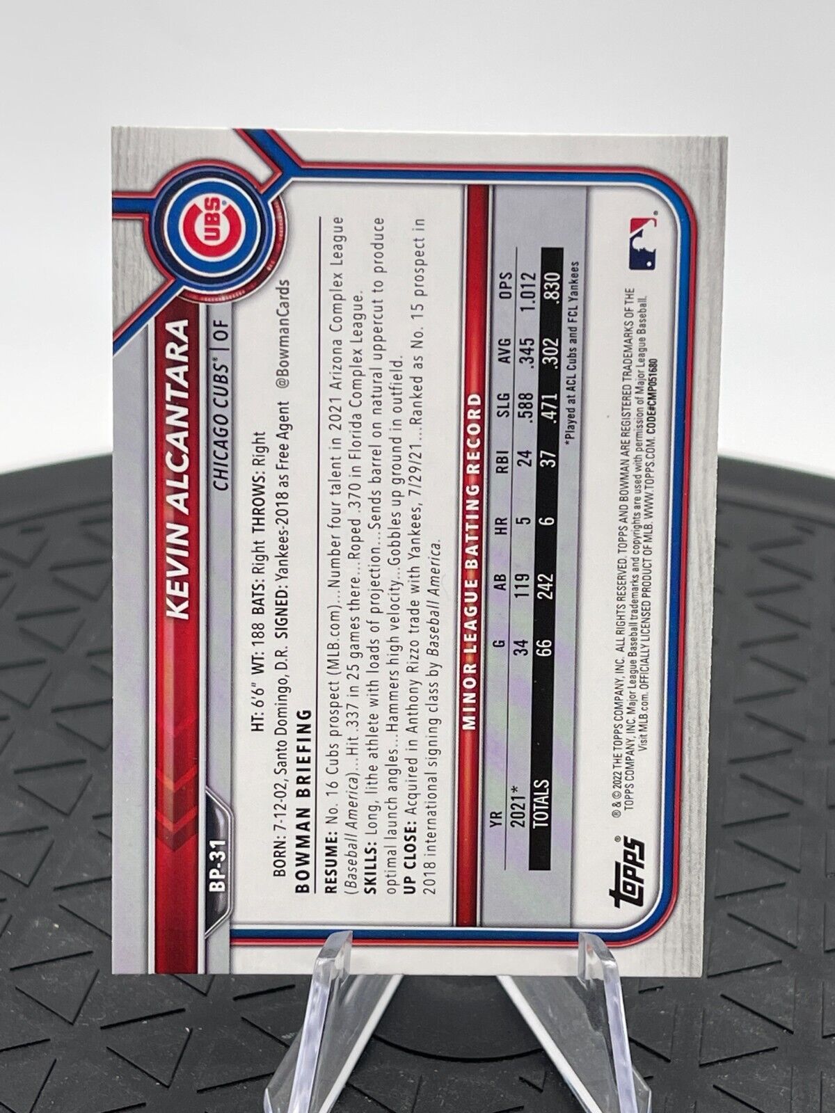 Kevin Alcantara 2022 Bowman Prospects BP-31 Chicago Cubs