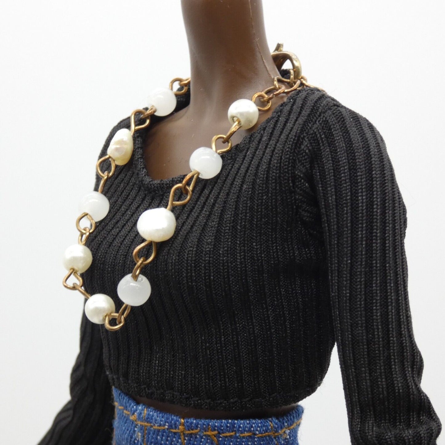 Barbie Doll Size Necklace Freshwater Pearl Gold Chain fits 11.5 Inch Handmade