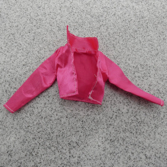 Barbie Doll Size Coat Jacket Pink Polyester Long Sleeve Wide Collar Open Front