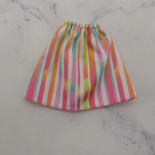 Barbie Doll Size Skirt Multicolor Vertical Stripes A Line Elastic Waist